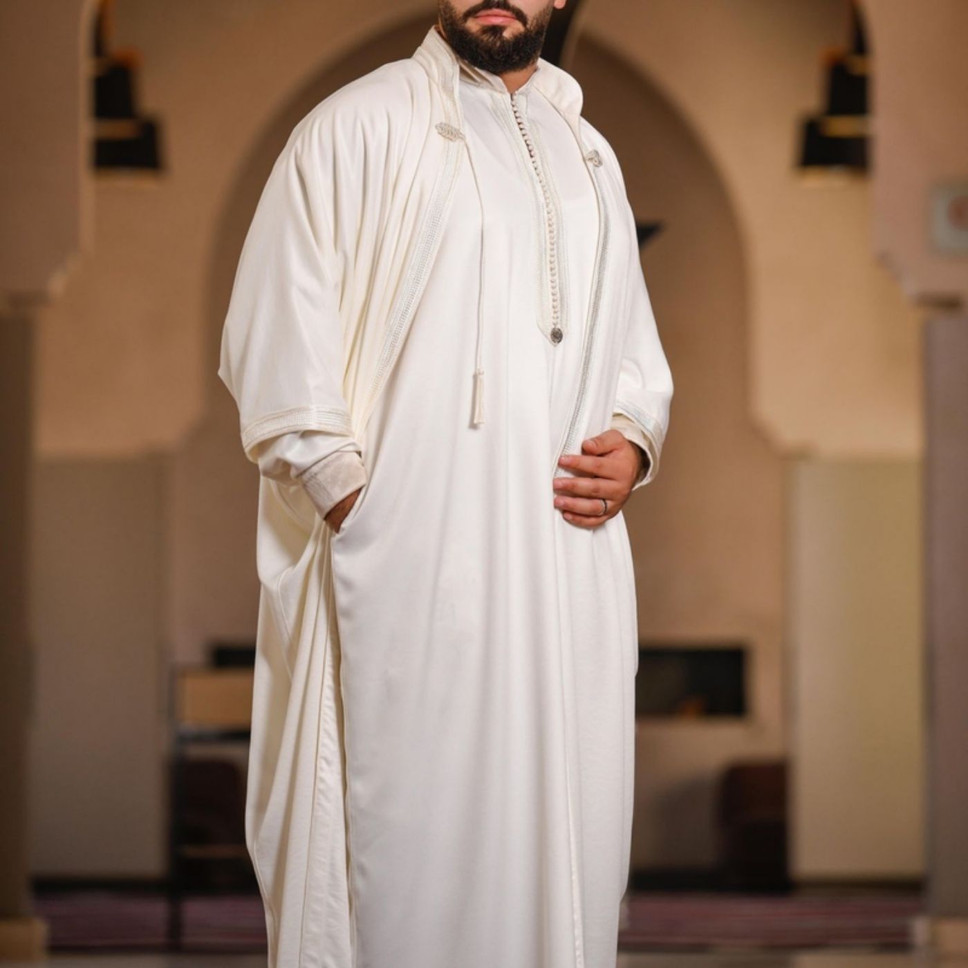 Traditional Moroccan Gandoura "Ivory Essence"