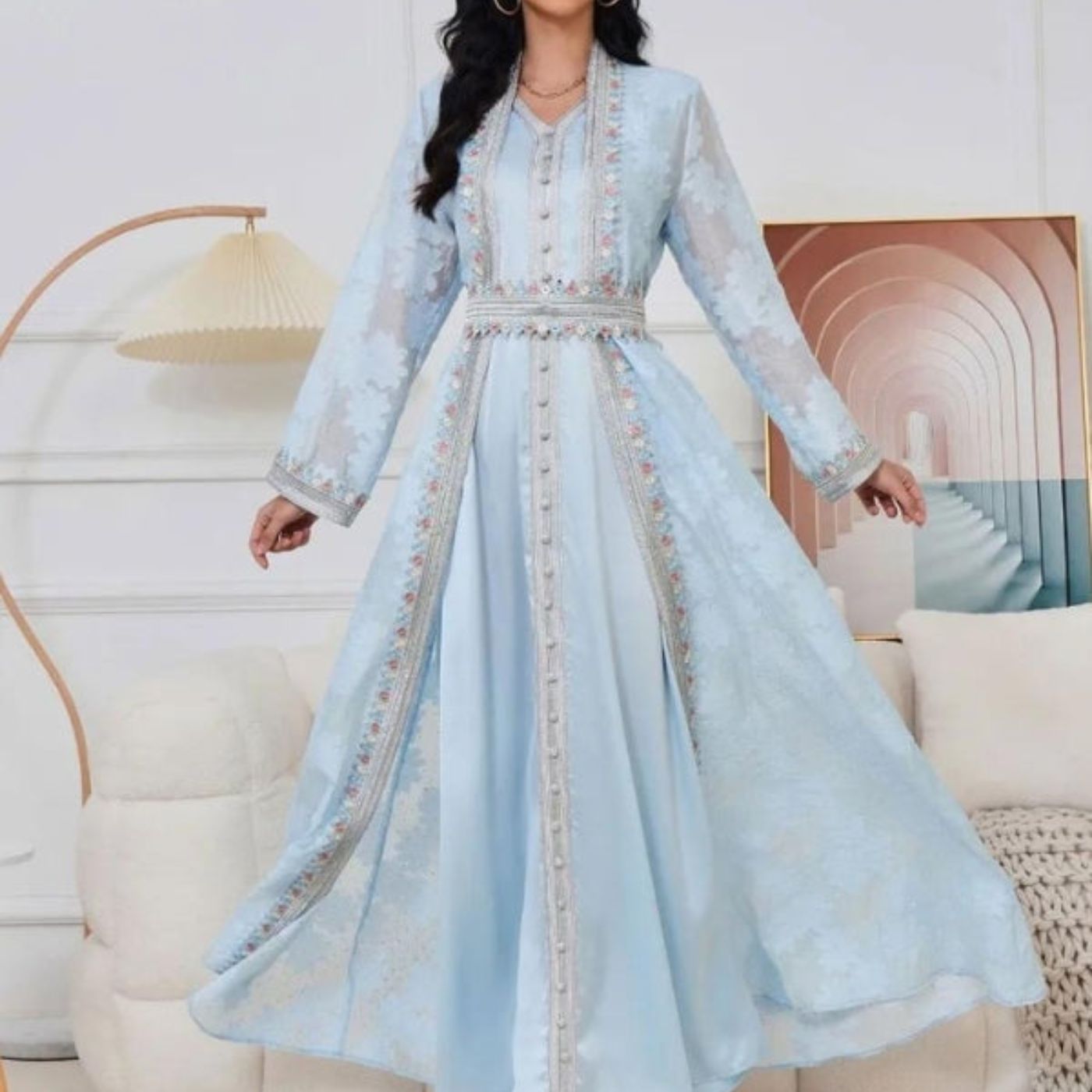 Traditional Moroccan Caftan "Azure Sky"