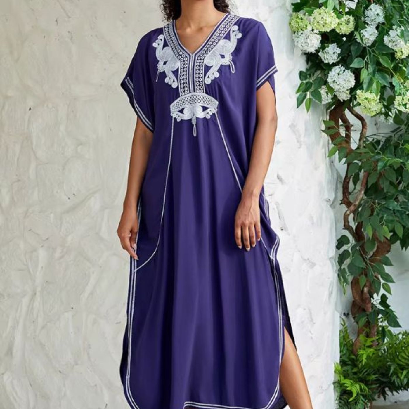 Royal blue embroidered djellaba dress