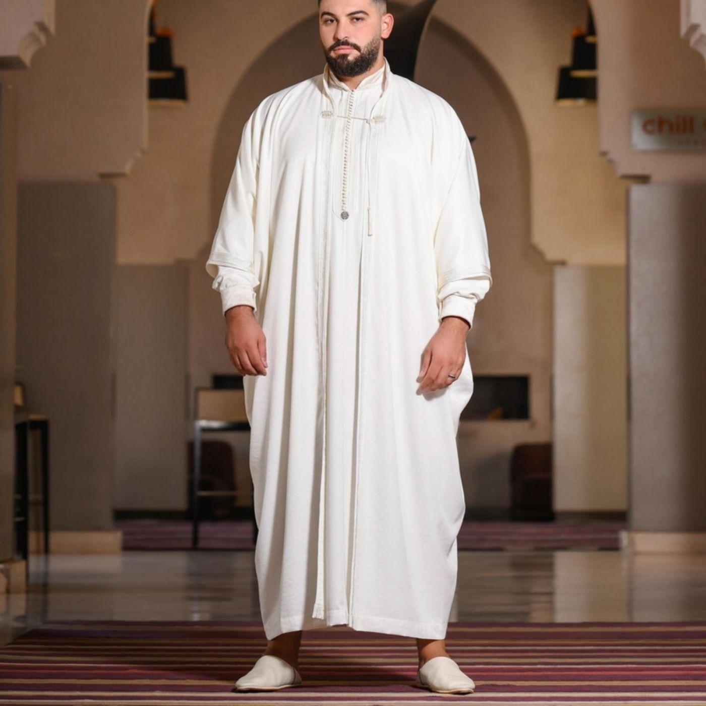 Traditional Moroccan Gandoura "Ivory Essence"