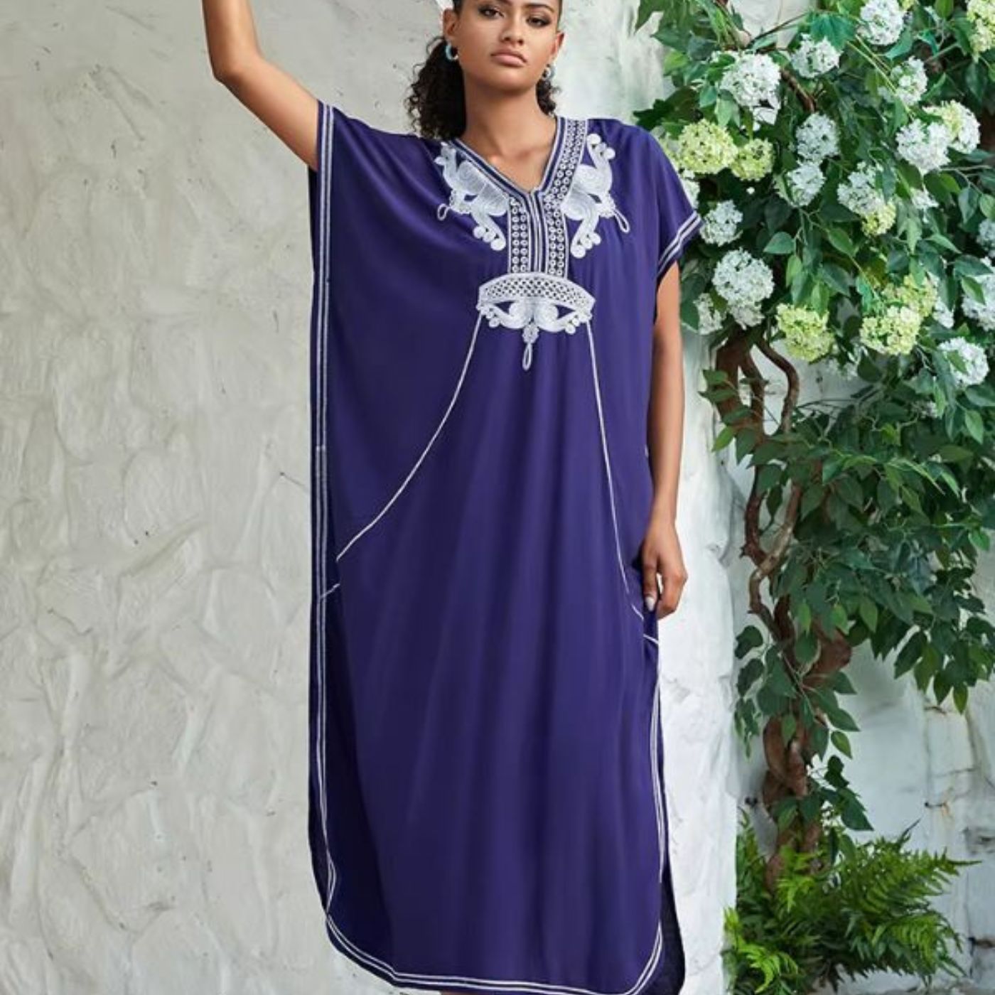 Royal blue embroidered djellaba dress